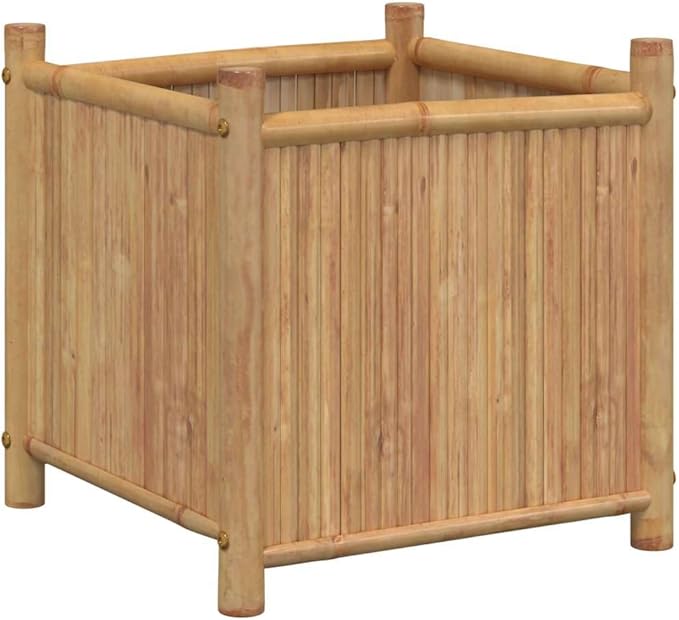 Natural Bamboo Square Planter Box 19.7x19.7x19.7 Inch Outdoor Garden Planter Durable Raised Garden Bed for Patio Balcony Deck