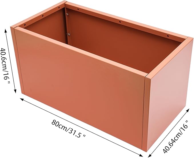 31.5 L x16 W x16 H Metal Flower Boxes Planter Boxes Outdoor Raised Garden Bed Indoor Outdoor Planting Bed Rose Gold Rectangle Planter Box for Patios Lawn Yard Decor Storage