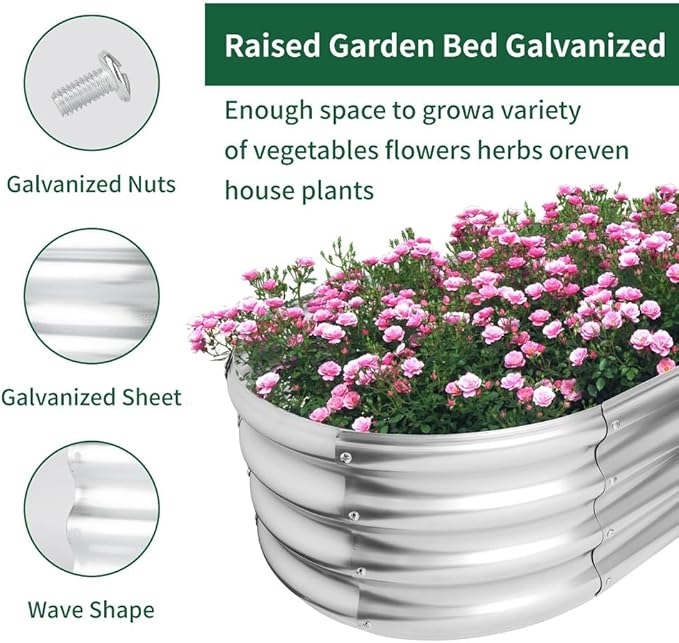 Galvanized Raised Garden Bed Outdoor Oval Metal Planter Box for Vegetables 4x2x1ft Outdoor Gardening Kit Flower Helb