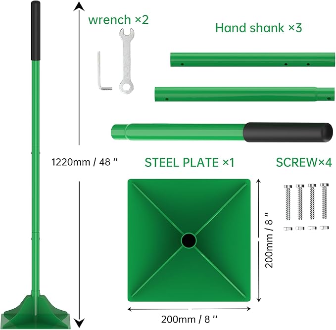 Heavy Duty Tamper Tool 8x8 Inch Steel Plate with 48 Inch Long Handle Hand Soil Compactor for Rammed Earth Construction Garden Landscaping Gravel &amp Dirt Leveling