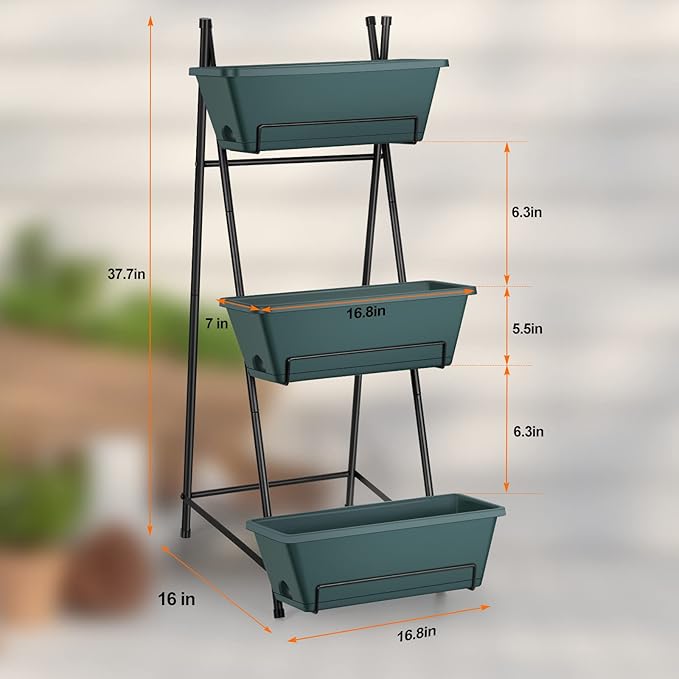 3 Tier Raised Garden Bed Vertical Elevated Garden Planter Standing Garden Bed Planter Box with Removable Tray Outdoor Herb Planter Stand on Patio Balcony Porch Green