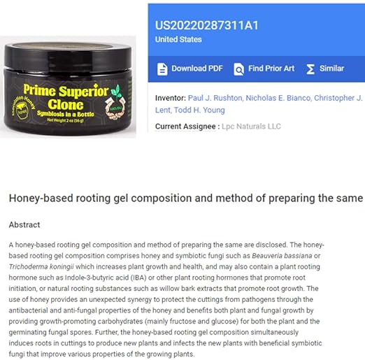 Honey. Cloning Gel inoculant with Beneficial Fungus for Plants Throughout Their Life. Safe for Pets and Family. Proprietary Strain colonizes Whole Plant.