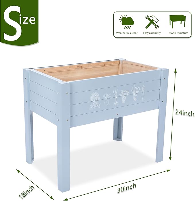 Kids Raised Garden Bed with DIY Chalkboard 30 x 24 x 18 Inch Wooden Elevated Raised Garden Bed for Kids Outdoor Planter Box with Legs for Vegetables Grass Lawn Yard Light Blue