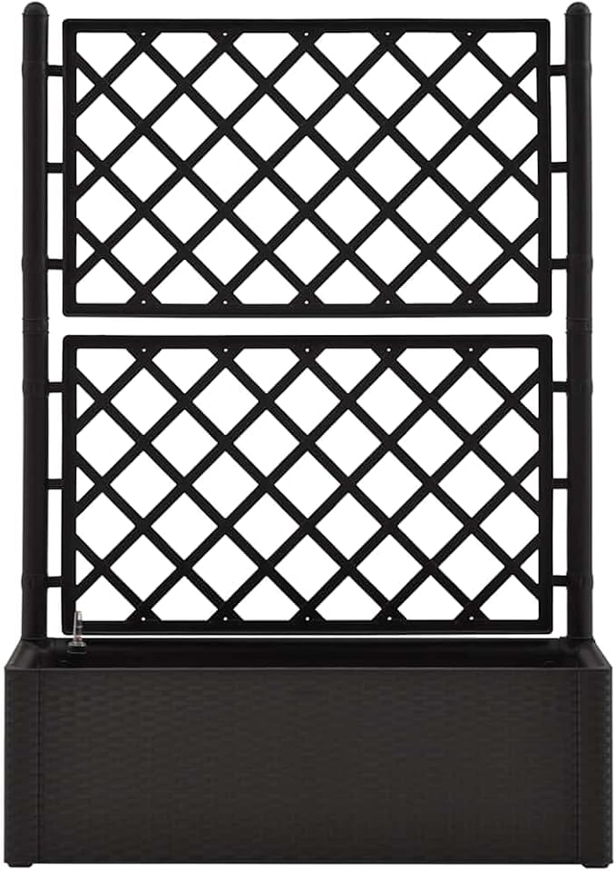 vidaXL Garden Raised Bed Plant Container with Built-in Trellis and Self-Watering System - Weather-Resistant Plastic Structure - Rattan-Like Design - Versatile for Indoor and Outdoor Use - Anthraci...