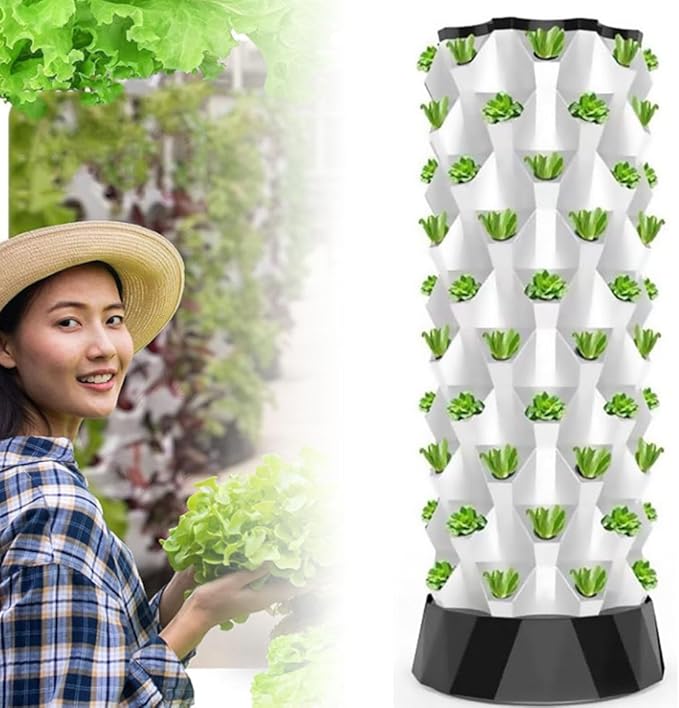 Hydroponic Tower Self-Watering Growing kit 48/64/80 Plants Sites Indoor Vertical Gardening Grow Kit Farm Greenhouse Hydroponic Grow kit with Water Pump Net Pots10Floors