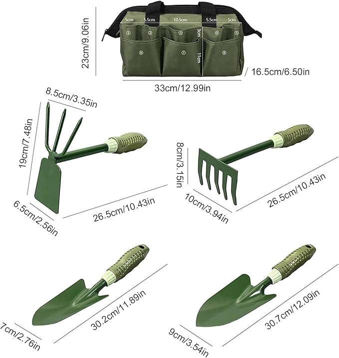 5PCS Garden Tool Set Gardening Tools with Non Slip Rubber Grips and Ergonomic Structure with Storage Bag for Digging Weeding Loosening Soil Transplanting