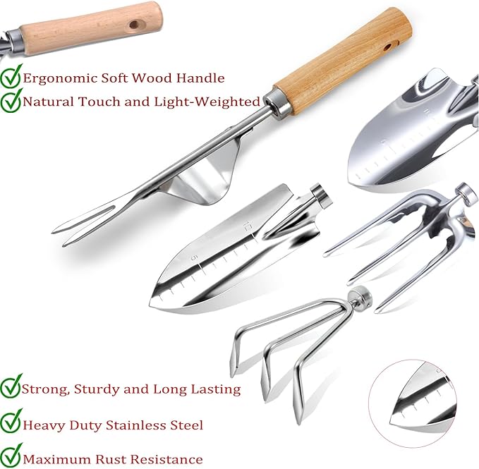 Garden Tool Set 11-Piece Heavy Duty Gardening Hand Tools - Rust-Resistant Stainless Steel with Durable Stylish Garden Tools Organizer Tote Bag | Ideal Gardening Gift for Women &amp Garden Enthusiasts