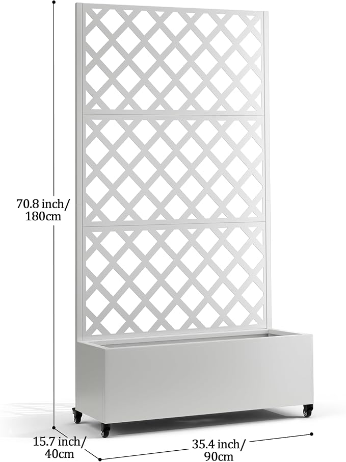Metal Planter Box with Trellis Planter Box with Privacy Screen Privacy Trellis Outdoor for Climbing Plants with Drainage Holes Raised Garden Bed with Wheels