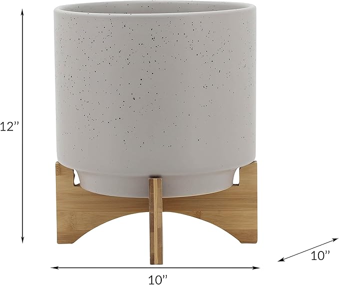 Generic 10 Planter W Wood Stand Matte Beige