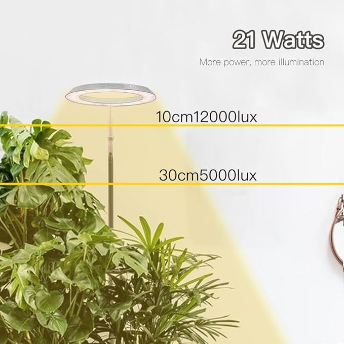 Qux 10” Halo Pro Grow LightFull Spectrum LED Freestanting Plant Grow Lamp for Indoor Larger Plants with 3 Kind of Light Colors switchover &amp 10-Level DimmableAuto On Off Timing 4/8/12Hrs (Relief)