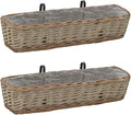 Brown Wicker Planter Set of 2-31.5 in Long Rectangular Planters for Fence Garden Wall and Patio Use - Rustic Synthetic Wicker - Galvanized Welded Mesh