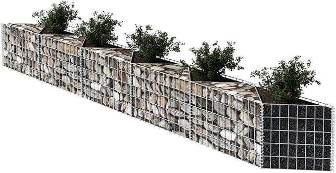 Gabion Basket Galvanized Steel 118.1x11.8x19.7 Gabion Raised Bed Gabion Cages Basket Steel Woven Gabion Net for Backyard Garden -AA