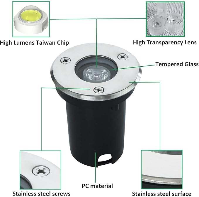 Underground Light LED - LED Beam Spotlight 12V/24V 4pcs Outdoor Garden Tempered Glass Buried Light IP67 Waterproof Aluminum LEDs Underground Recessed IngroundWhite 12v(1w)