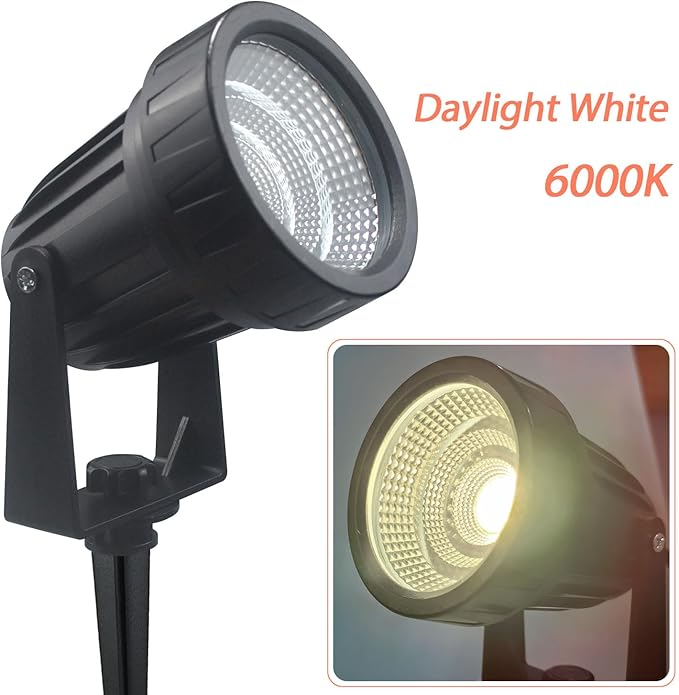 Outdoor Landscape LED Lighting 12W Waterproof Graden Lights COB Led Spotlights with Spiked Stand for Lawn Decorative Lamp Self wiring 85-265V 3000K-6000K Lawn Lights (4 Packs) (Daylight white 6000K)