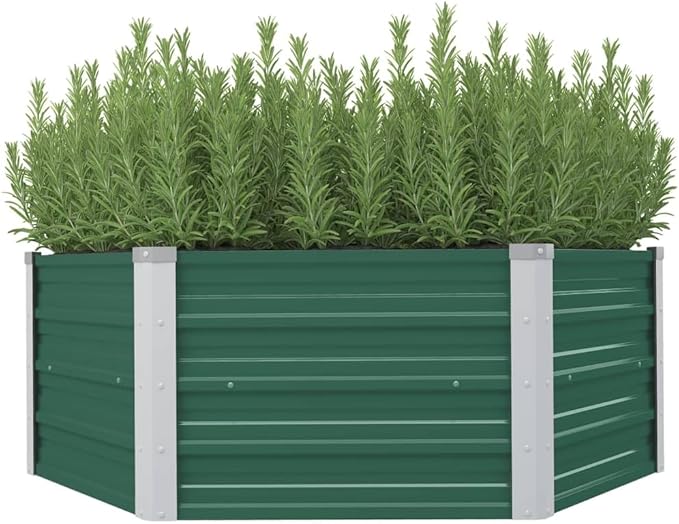 Raised Garden Bed Galvanized Steel Large Metal Outdoor Plant Flower Box for Herb Vegetable &amp Gardening – Green 50.8x50.8x18.1