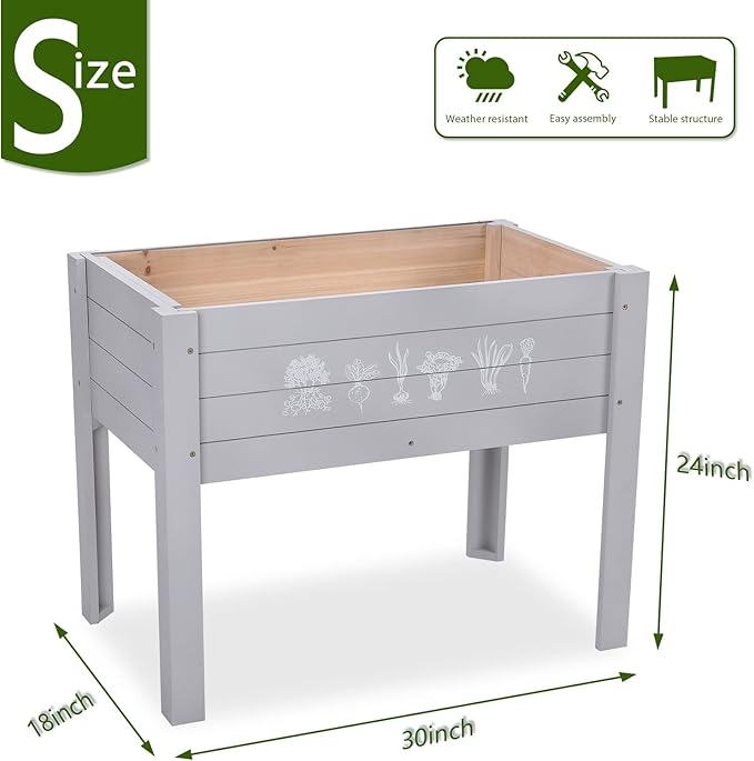 Kids Raised Garden Bed with DIY Chalkboard 30 x 24 x 18 Inch Wooden Elevated Raised Garden Bed for Kids Outdoor Planter Box with Legs for Vegetables Grass Lawn Yard Light Blue