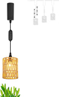 AUTO Plant Growing Lamp H-Type Track Pendants with Timer Restaurant Adjustable Height Bohemian Hollow-Carved Designed Rattan Shade for Indoor Planting Halo Track System Basil Green House