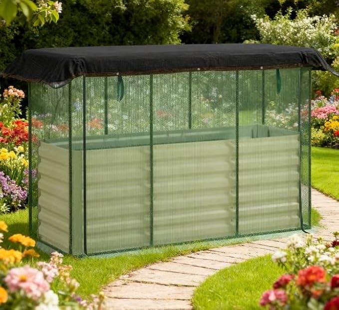 Galvanized Steel Planter BoxCrop Cage and Shade Cloth with Raised Garden Bed TT593