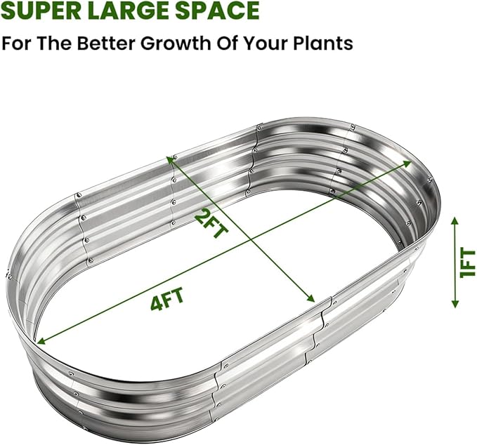 Raised Garden Bed Outdoor Galvanized Planter Boxes Oval Large Metal Raised Garden Beds for Vegetables 4×2×1ft1pack
