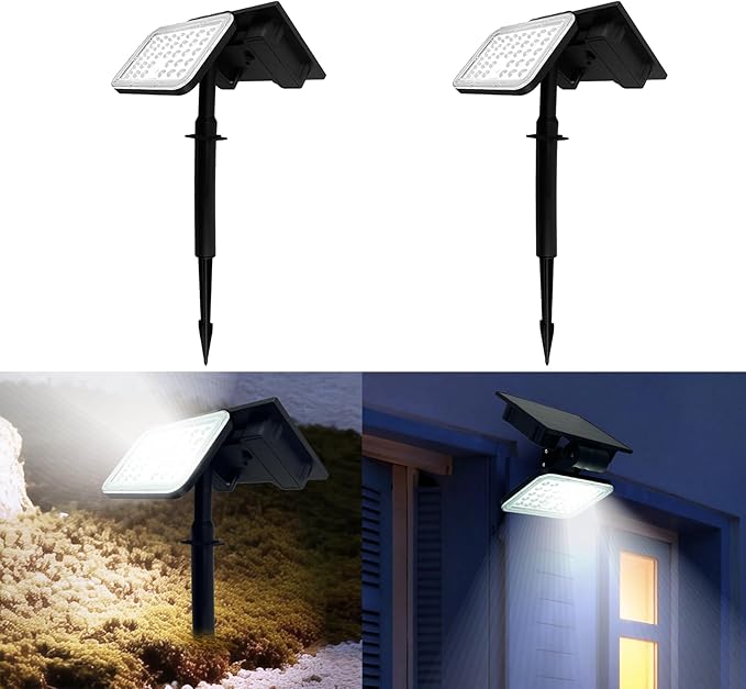 Solar Spot Lights Outdoor Waterproof Motion Sensor Dusk to Dawn Solar Powered Spotlights Uplights with 90° Adjustable Solar Panel &amp Light Head for Wall Yard Trees Pathway Landscape Lighting