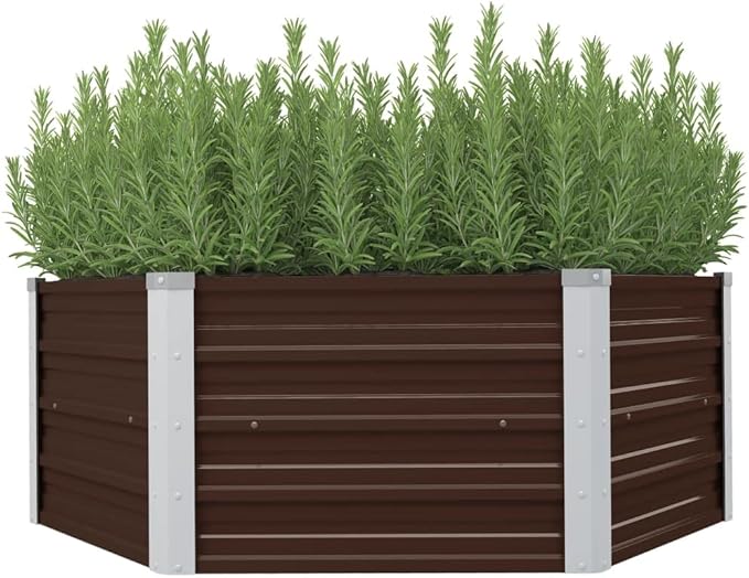 SKM Raised Garden Bed Brown 129x129x46 cm Galvanised Steel (Weight-6KG)