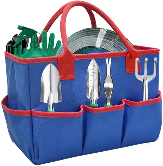 Garden Tool Kit 5 Side Pockets Garden Tote 600D Oxford Cloth Garden Tool Storage Bag Gardening Tool Kit Holder (Tools Not Included)