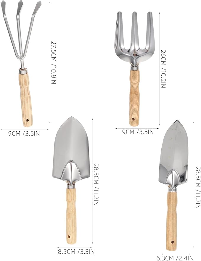Alasum 5pcs Mini Garden Tool Set with Wooden Handles Stainless Steel Planting Spades and Rake Portable Weeding and Digging Hand Tools for Outdoor Gardening and Home Plant Care