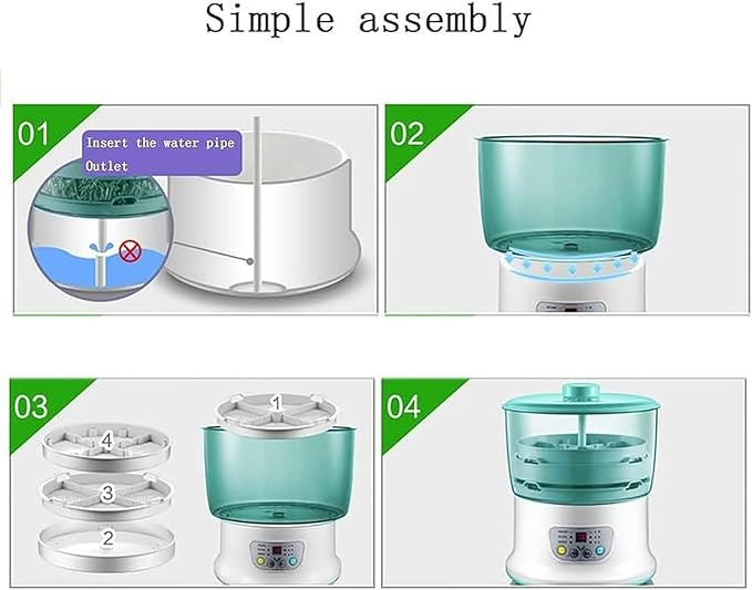 Household Automatic Bean Sprouts Maker 2 Layers Electric Bean Sprout Machine 1.8L Large Water Tank Microcomputer Control Utomatic Water Cycle for Radi