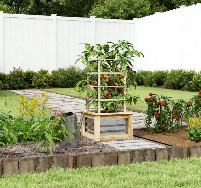 Galvanized Planter Box Elevated Garden BedWooden Raised Garden Bed with Trellisfor GardenPatio