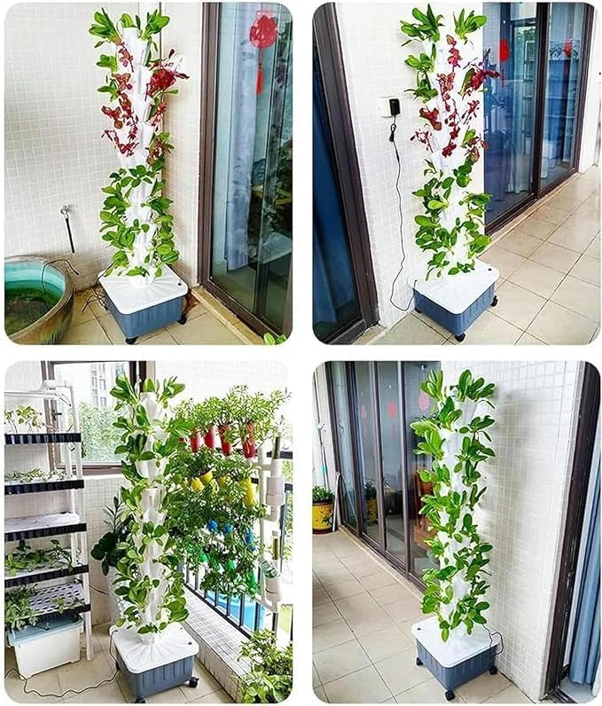 15 Tiers 45 Holes Hydroponic Tower Aquaponics Growing Tower Aeroponic Grow Kit Aeroponic Grow Kit for Fruits and Vegetables with Mois