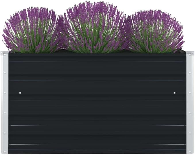 Raised Garden Bed Galvanized Steel Landscape Bedding Ideal for Garden Patio Balcony with Anthracite Fencing for Flowers &amp Vegetables (39.4 x 39.4 inch)