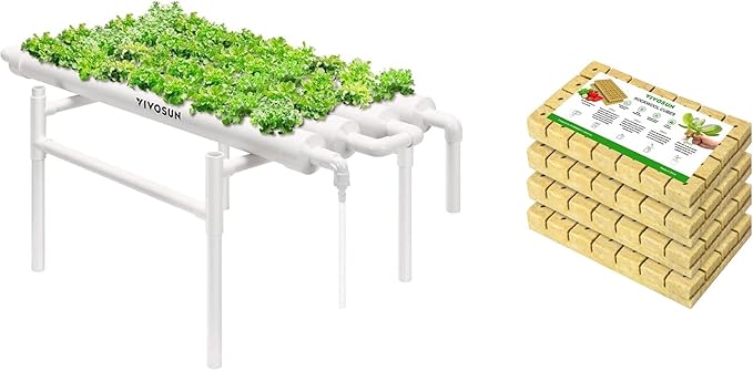 VIVOSUN Hydroponic Grow Kit and 1.6 Rockwool Cubes 112 Plugs Stonewool Starter Grow Cubes for Cuttings Cloning Plant Propagation Seed Starting