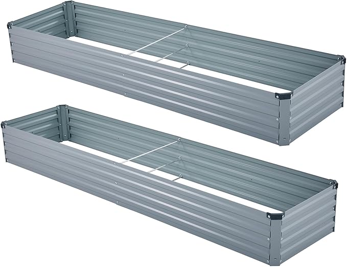 2 Pack 8x2x1FT Galvanized Raised Garden Beds Kit Outdoor Metal Gardening Planter Box for Vegetable Elevated Flower HerbsGray