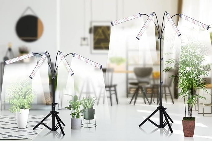 GHodec Grow Light with Stand 200W 6000K Full Spectrum Gooseneck Floor Plant Light for Indoor Plants Growing5 Dimmable Levels &amp Auto On/Off Timer Tripod Stand Adjustable 15-48 in