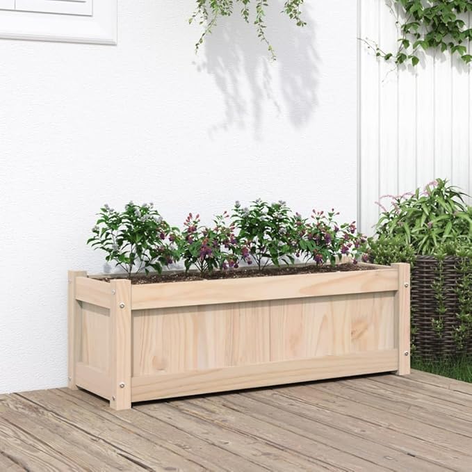 Large 35.4x35.4x12.2 Raised Garden Bed Solid Pine Raised Planter Box Rustic Brown Patio Planter for Outdoor Vegetable Flower &amp Herb Gardening