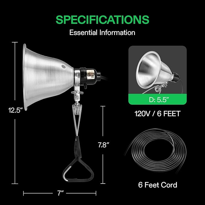 VIVOSUN 2-Pack Clamp Lamp Light with Detachable 5.5 Inch Aluminum Reflector up to 60W E26 Socket (No Bulb Included) 6 Feet Cord UL Listed