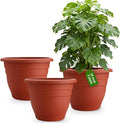3 Pack Large 16 Inch Plastic Plant Pots for Outdoor PlantsDurable &amp Lightweight Flower Pots with Drainage HolesWeather-Resistant Large Planters for Patio Garden(Brick Red)