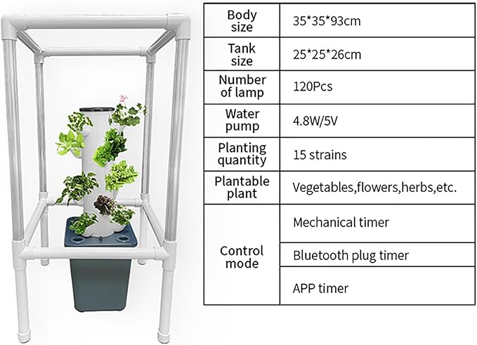 Tower Garden Hydroponics Growing System15-Plant Indoor Vertical Garden with LED Timing Grow LightNursery Germination Kit Including Water LevelWater Tank