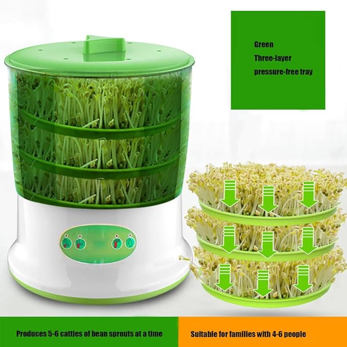 YIGECHENXIN Large Capacity Fully Automatic Bean Sprout Maker - Temperature Control Ideal for Broccoli Radish Alfalfa Sprouts Home Kitchen Essential Easy to Use