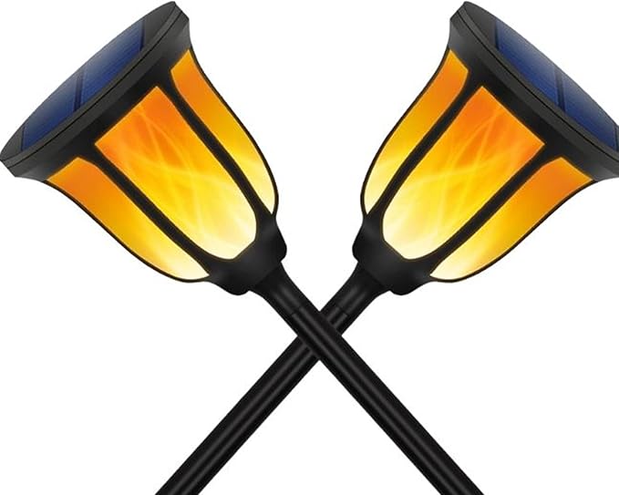 Solar Landscape Spotlight Motion Sensor Outdoor Lights Solar Torch Light with Flashing Flame Waterproof for Porch Garden Patio Yard Garage Pathway Automatic Switch2 PCS