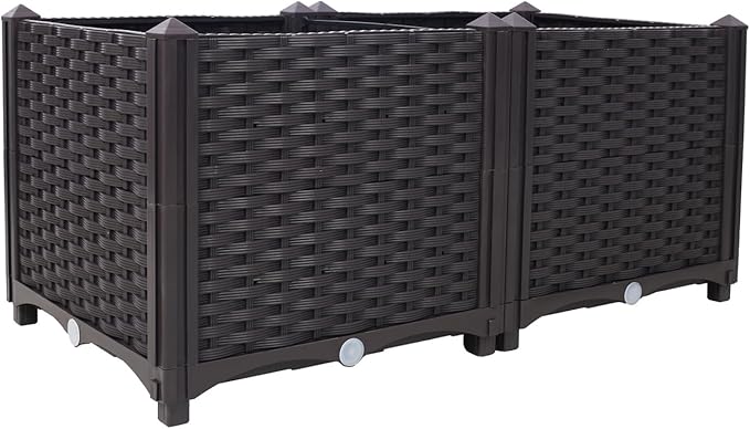 ZeHuoGe Deep Raised Garden Bed Plastic Planter Boxes for Vegetables Flowers Herbs and SucculentsSelf-Watering Planter Box Raised Bed to Grow Flowers Herbs &amp Vegetables (31.5 Inch)