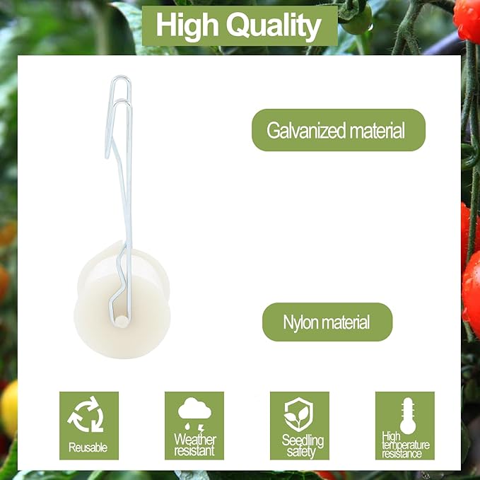 40 Pack Tomato Roller Hooks with 49.2FT String Greenhouse Trellising Kit for TomatoPlant GreenhouseFlower Vine Twine Crop Trellis Kit Plant Roller Trellis Hook