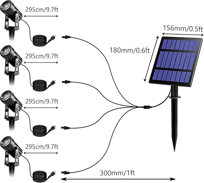 T-SUN Solar Spotlights Waterproof Auto Turn ON/Off Solar Lights with 1 &amp 4 Headlights for Garden Yard Driveway Pool Area (Warm White-3000K)