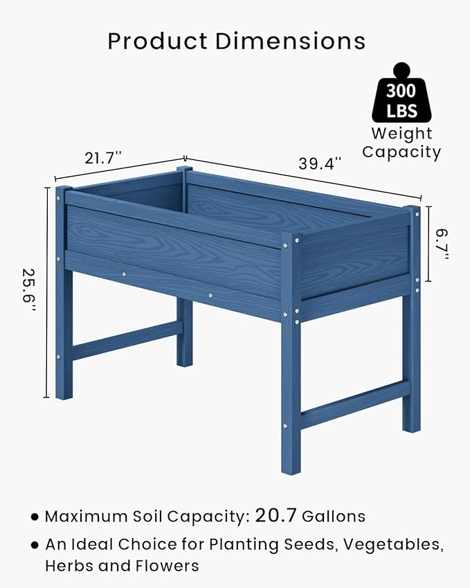 HDPE Raised Garden Bed with Legs Outdoor All-Weather Elevated Planter Box Raised Beds for Seeds Herb Flower Vegetable (Navy Blue)