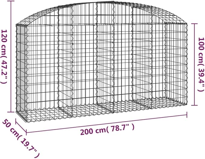 Gabion Basket Silver Galvanized Iron 78.7 x 19.7 x 47.2 in Rectangular Metal Garden Wall Outdoor Raised Bed Planter for Landscaping