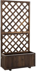 Wood Raised Garden Bed with Built-in Trellis Complete Planting System with Drainage Holes for Climbing Vegetables &amp Flowers Easy Assembly Outdoor Planter Box