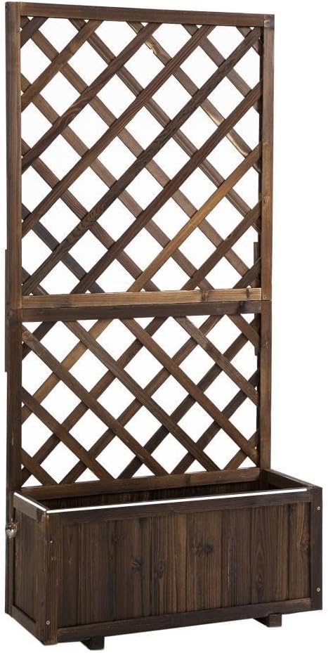 Wood Raised Garden Bed with Built-in Trellis Complete Planting System with Drainage Holes for Climbing Vegetables &amp Flowers Easy Assembly Outdoor Planter Box
