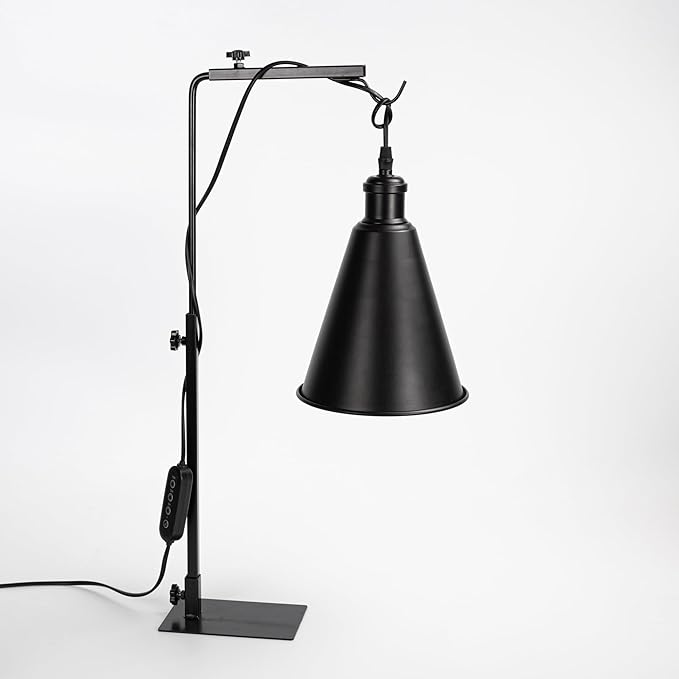 Free Standing Plant Grow Red &amp BlueLighting Adjustable Height 15 Feet Plug Timer Switch Cord Black Cone Shade Simple Design for Plants Growing Indoor Gardening