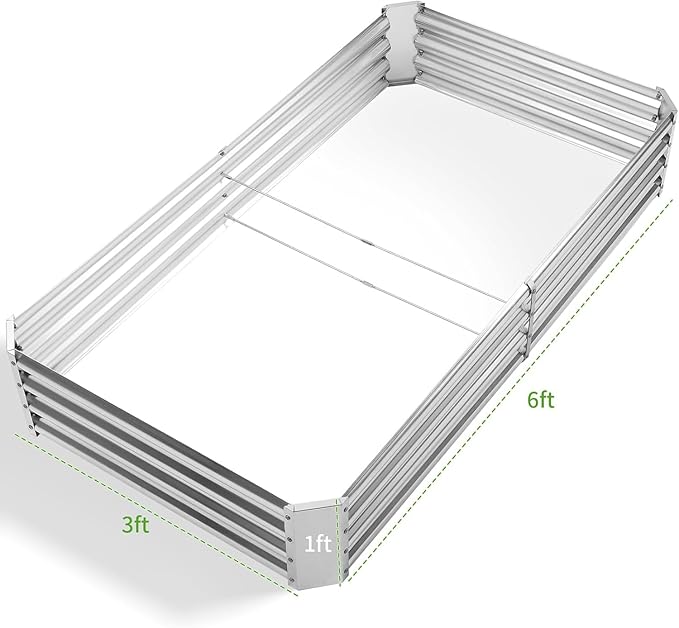 Land Guard 3 Pack 6×3×1ft Galvanized Metal Raised Garden Bed Metal Planter Kit Box Outdoor for Deep-Rooted Vegetables Flowers Green and Herbs Silver