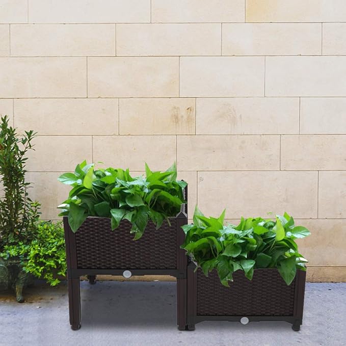 2 Pcs Raised Garden BedWood Planter Box Stand for Vegetable Flower Herb OutdoorsElevated Planter BoxPerfect for BackyardPatio Balcony Gardening (Brown)